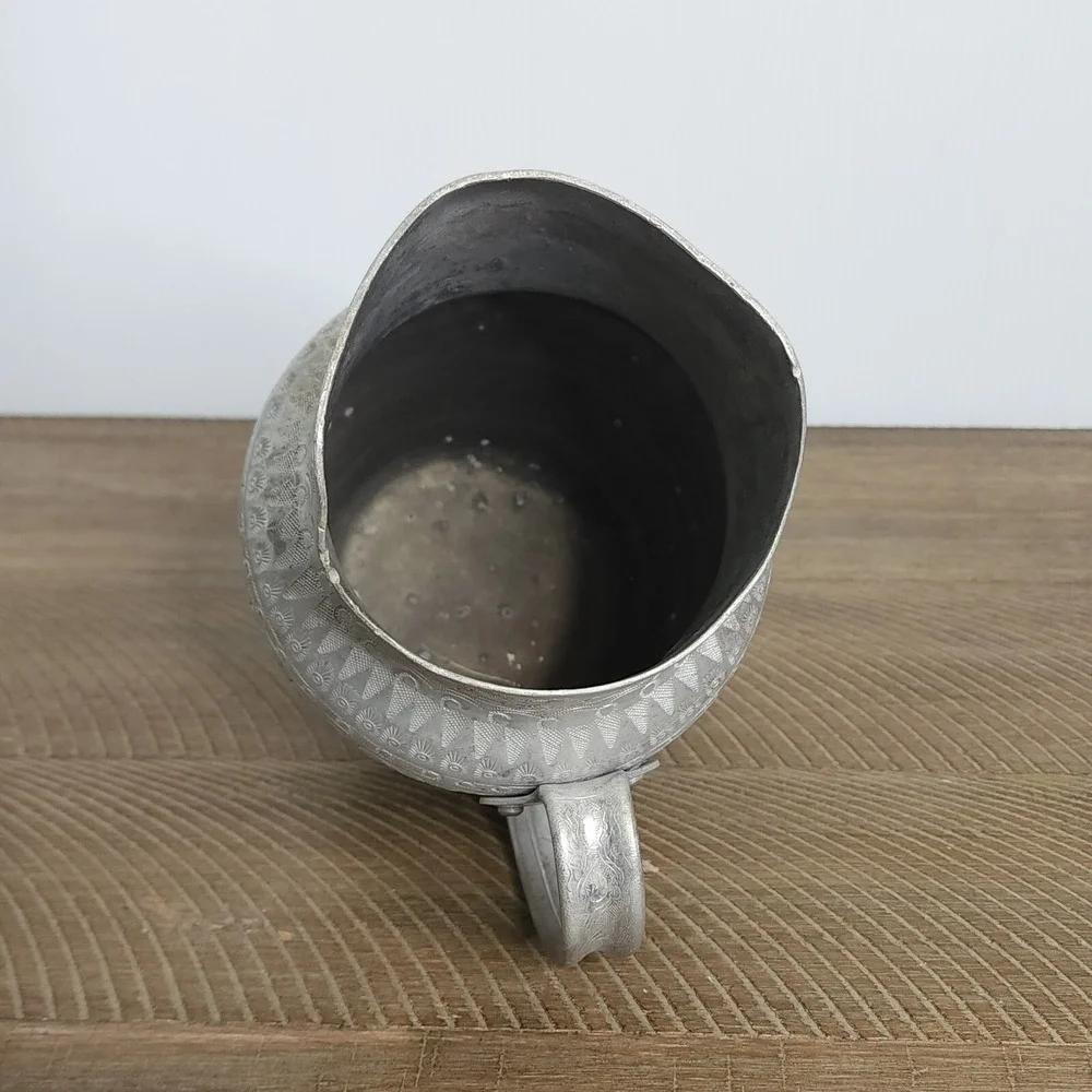 Vintage Etched Floral Aluminum Water Pitcher Diamond‎ Brand Made in Thailand